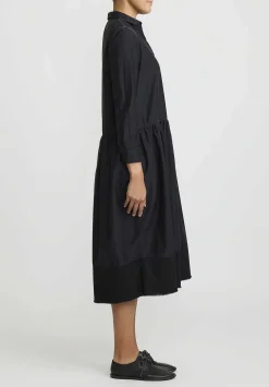Umit Unal Hand Stitched Cotton & Silk Shirt Dress In Black