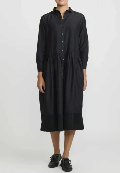 Umit Unal Hand Stitched Cotton & Silk Shirt Dress In Black