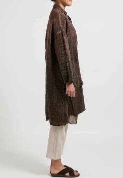 Kaval Hand Woven Silk Washi Coat In Sabi X Kakishibu