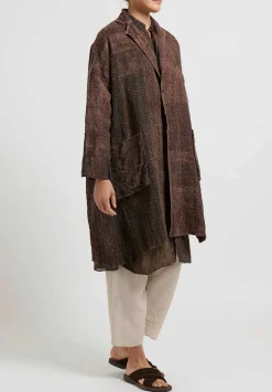 Kaval Hand Woven Silk Washi Coat In Sabi X Kakishibu