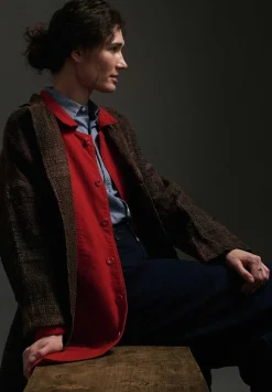 Kaval Hand Woven Silk Washi Coat In Sabi X Kakishibu