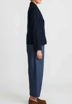 Chez Vidalenc Hand-Dyed Wool Mar Simple Jacket In Navy Blue