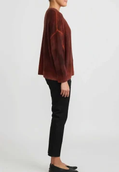Avant Toi Hand-Painted Brushed Cashmere Maglia V-Neck Sweater In Nero Alchechengi Orange