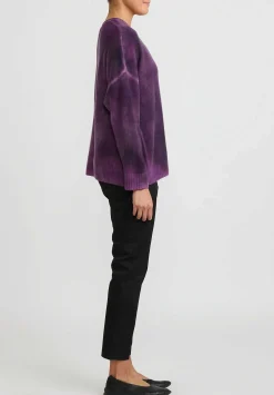Avant Toi Hand-Painted Brushed Cashmere Maglia V-Neck Sweater In Nero Orchid Purple