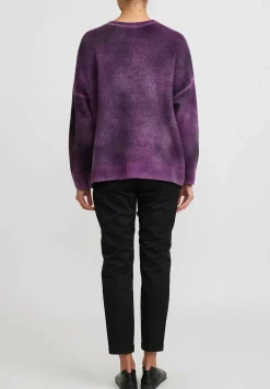 Avant Toi Hand-Painted Brushed Cashmere Maglia V-Neck Sweater In Nero Orchid Purple