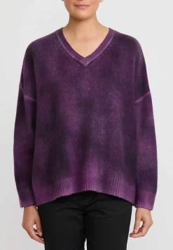 Avant Toi Hand-Painted Brushed Cashmere Maglia V-Neck Sweater In Nero Orchid Purple