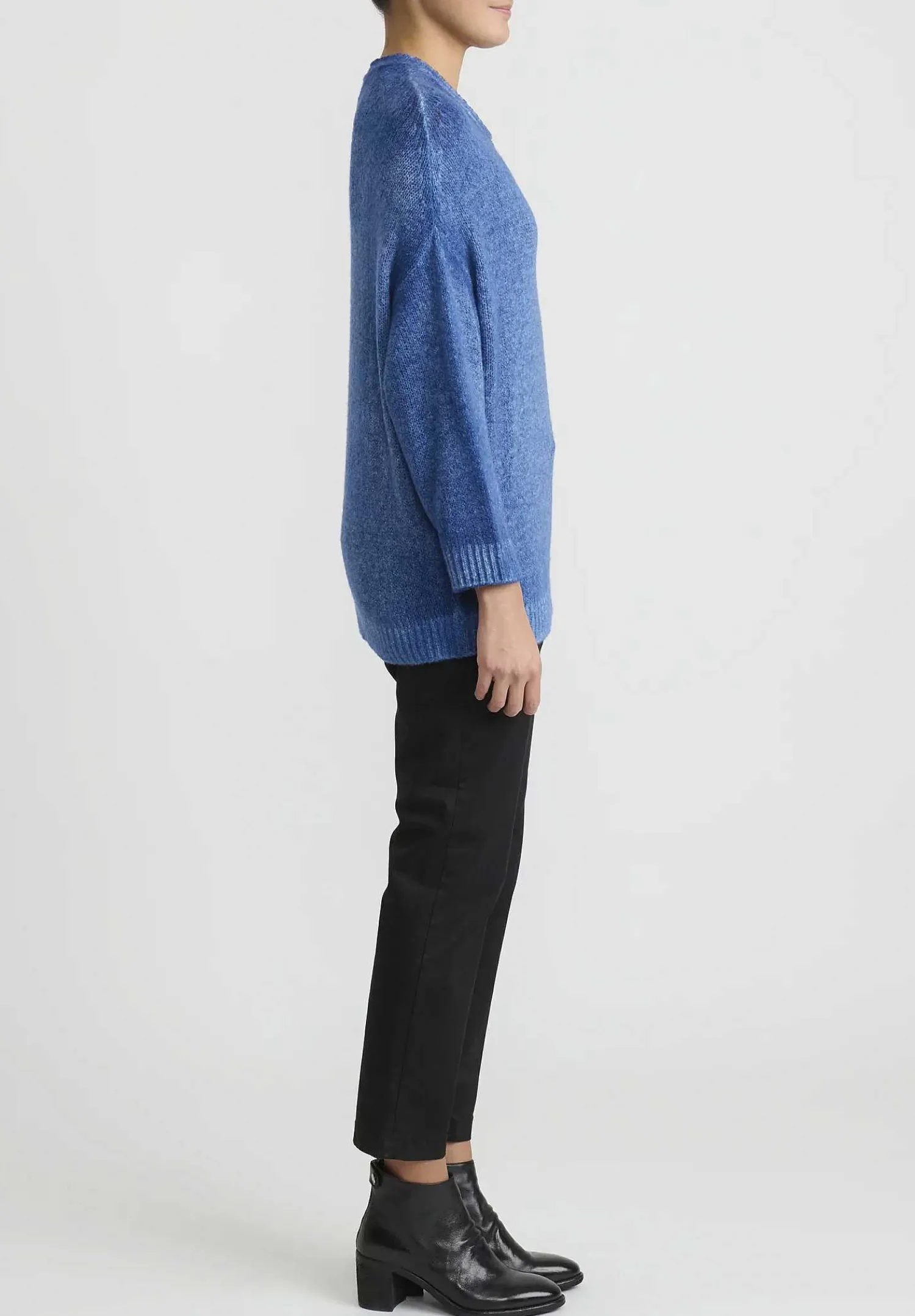 Avant Toi Hand-Painted Brushed Crewneck Sweater In Genziana Blue