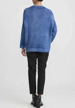Avant Toi Hand-Painted Brushed Crewneck Sweater In Genziana Blue