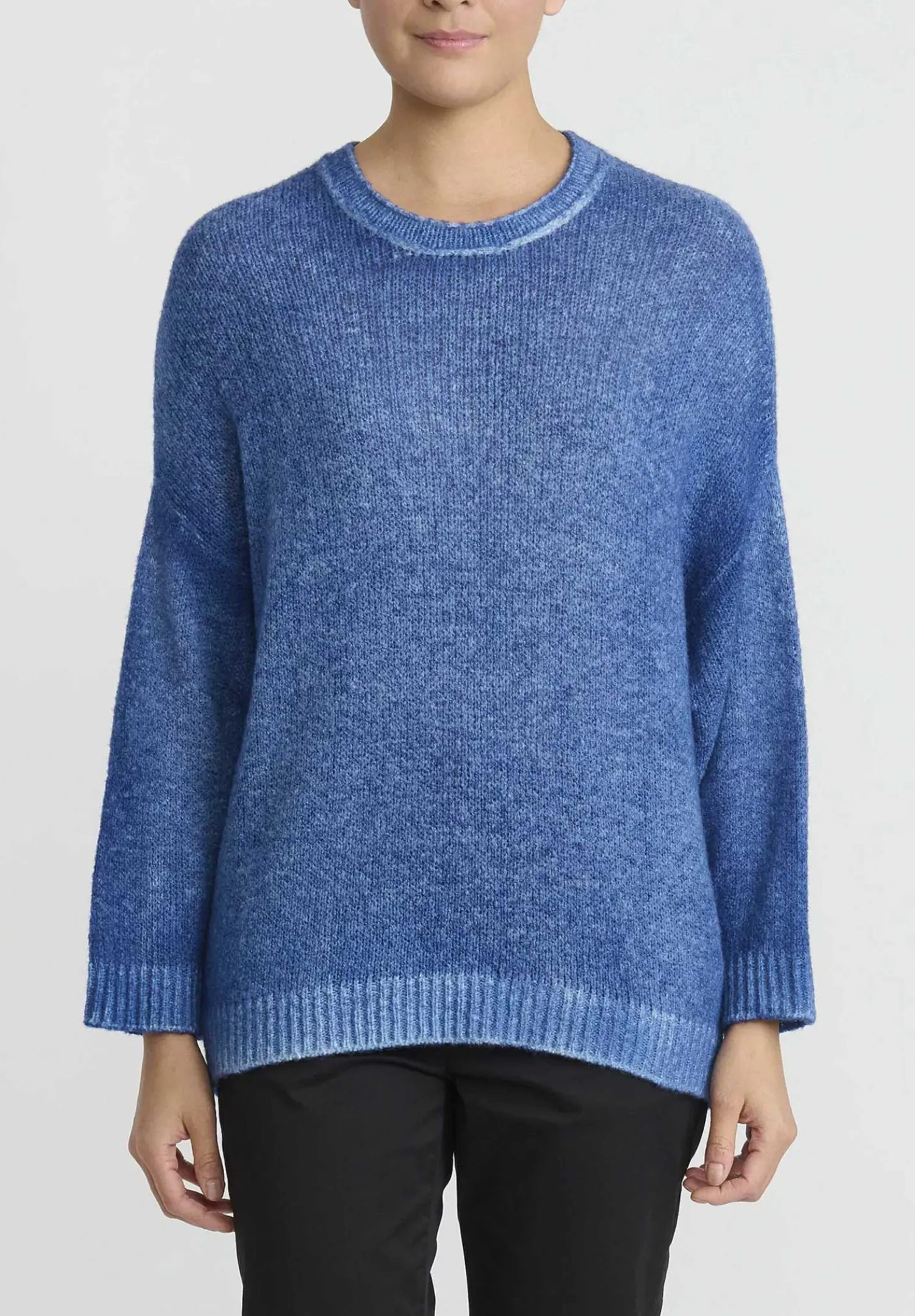 Avant Toi Hand-Painted Brushed Crewneck Sweater In Genziana Blue