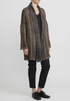 f Cashmere Hand-Painted Cable Knit Cardigan In Nero Brown