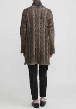 f Cashmere Hand-Painted Cable Knit Cardigan In Nero Brown