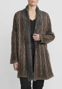 f Cashmere Hand-Painted Cable Knit Cardigan In Nero Brown