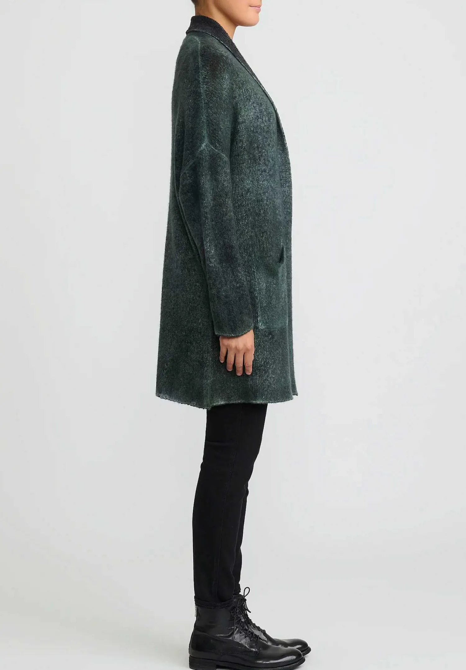 Avant Toi Hand-Painted Cashmere & Silk Garzato Cardigan In Nero Forest Green