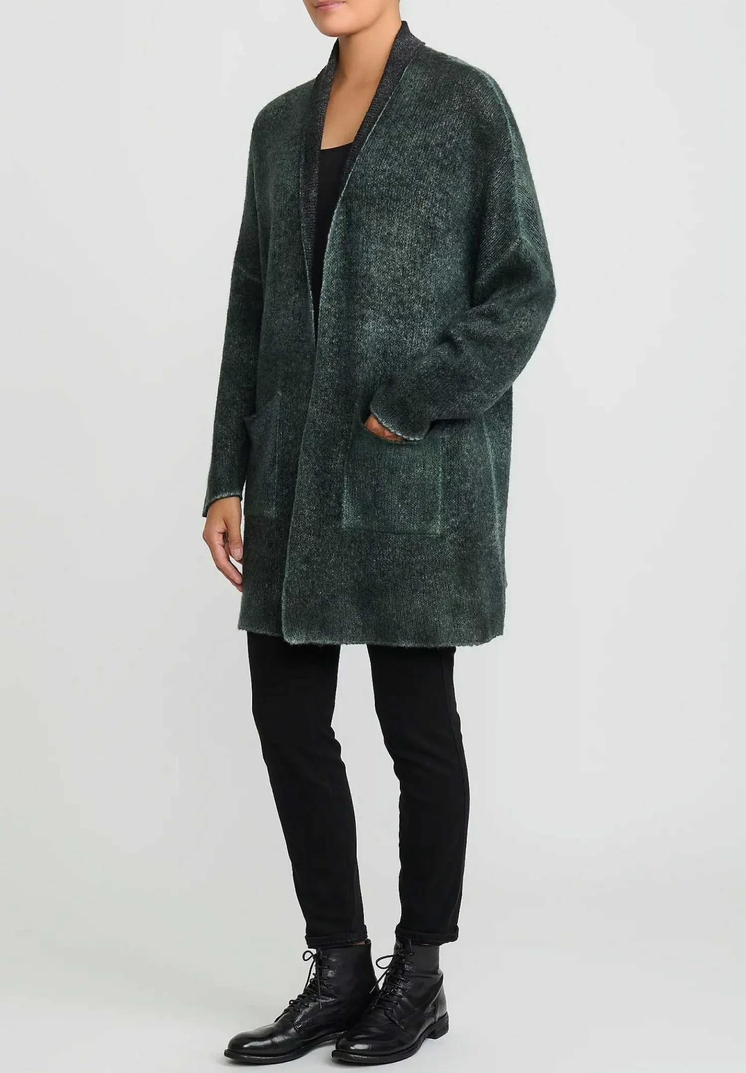 Avant Toi Hand-Painted Cashmere & Silk Garzato Cardigan In Nero Forest Green