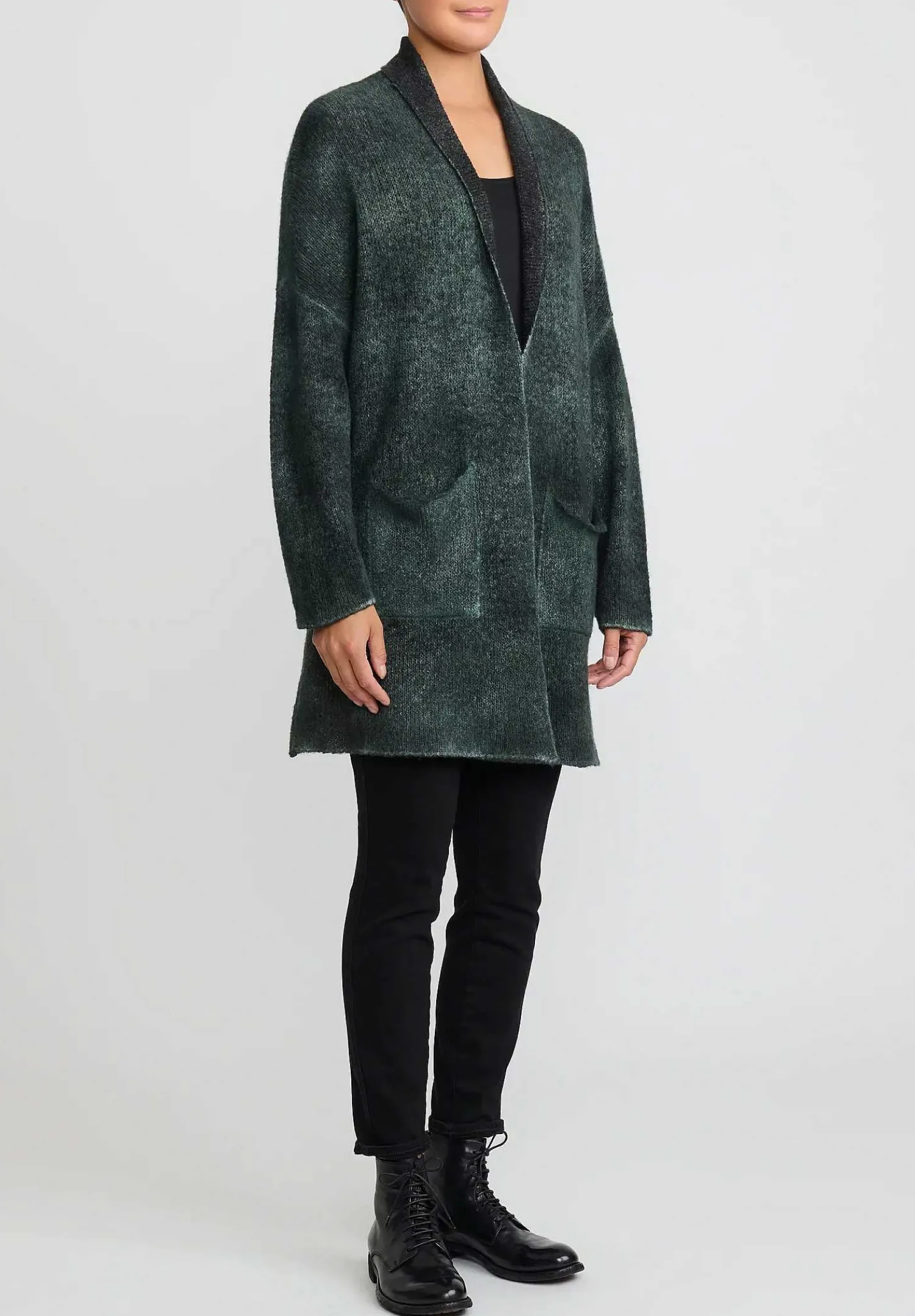 Avant Toi Hand-Painted Cashmere & Silk Garzato Cardigan In Nero Forest Green