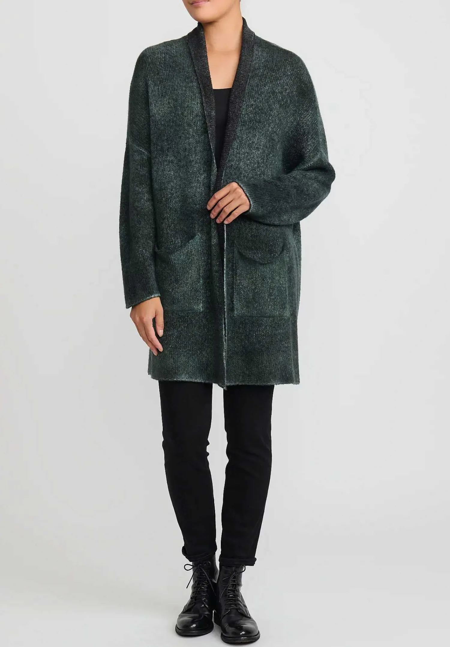 Avant Toi Hand-Painted Cashmere & Silk Garzato Cardigan In Nero Forest Green