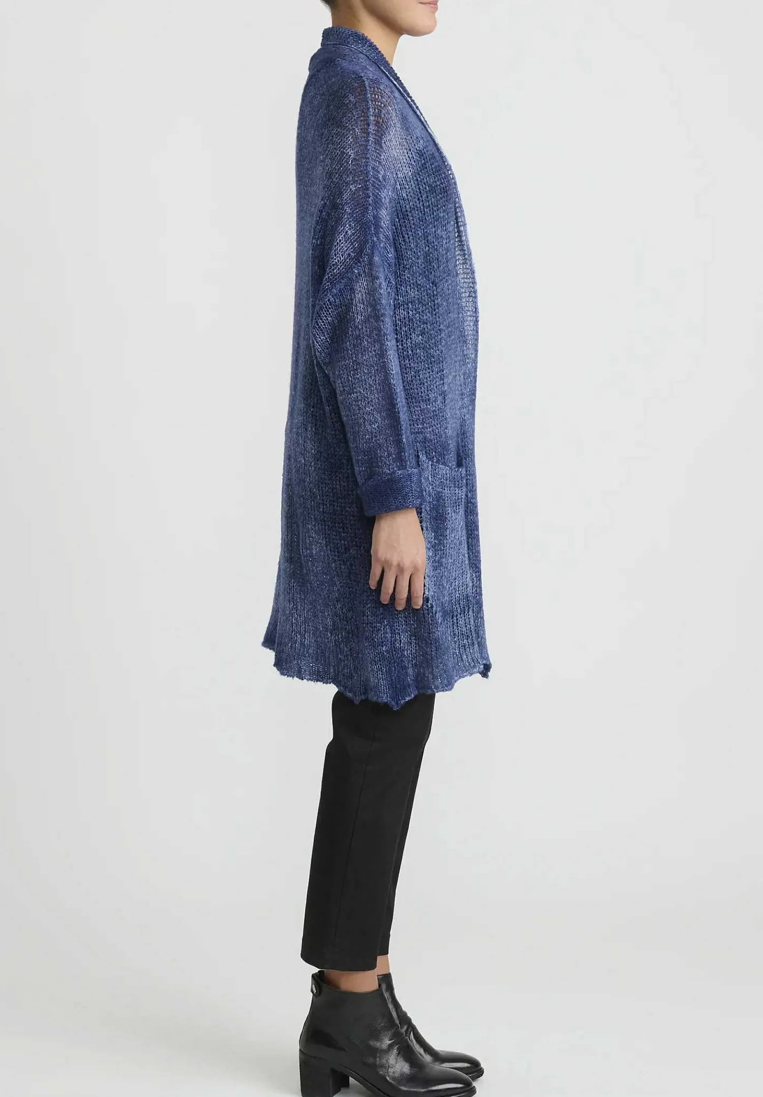 Avant Toi Hand-Painted Cashmere & Silk Loose Knit Cardigan In Midnight Blue
