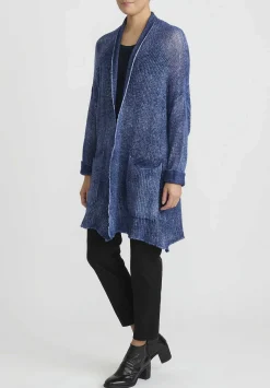 Avant Toi Hand-Painted Cashmere & Silk Loose Knit Cardigan In Midnight Blue