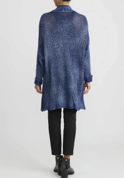 Avant Toi Hand-Painted Cashmere & Silk Loose Knit Cardigan In Midnight Blue