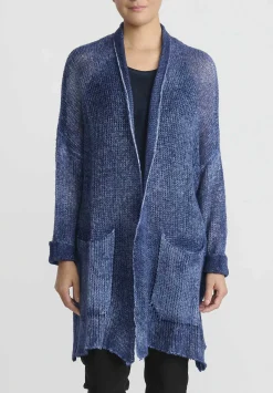 Avant Toi Hand-Painted Cashmere & Silk Loose Knit Cardigan In Midnight Blue