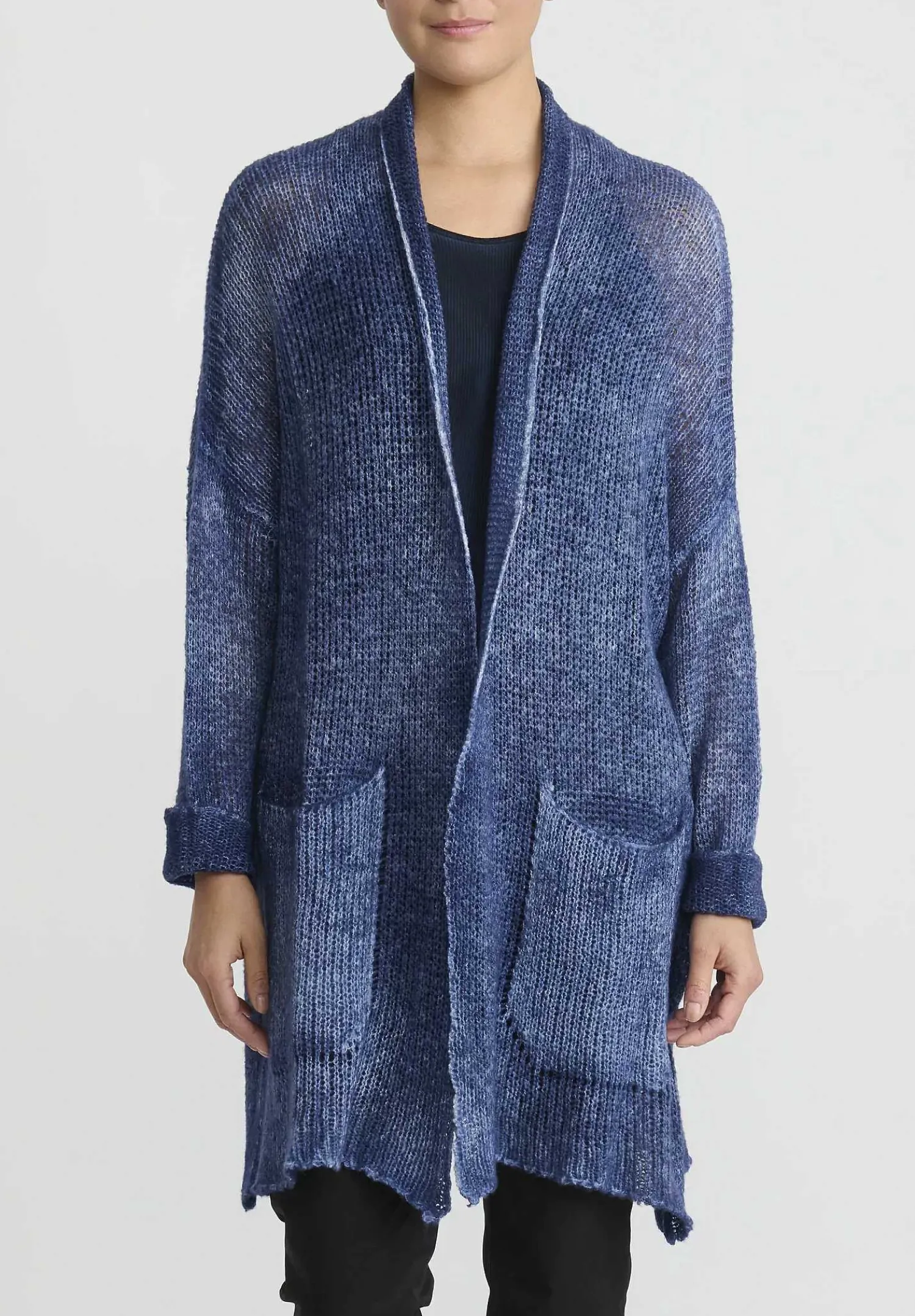 Avant Toi Hand-Painted Cashmere & Silk Loose Knit Cardigan In Midnight Blue