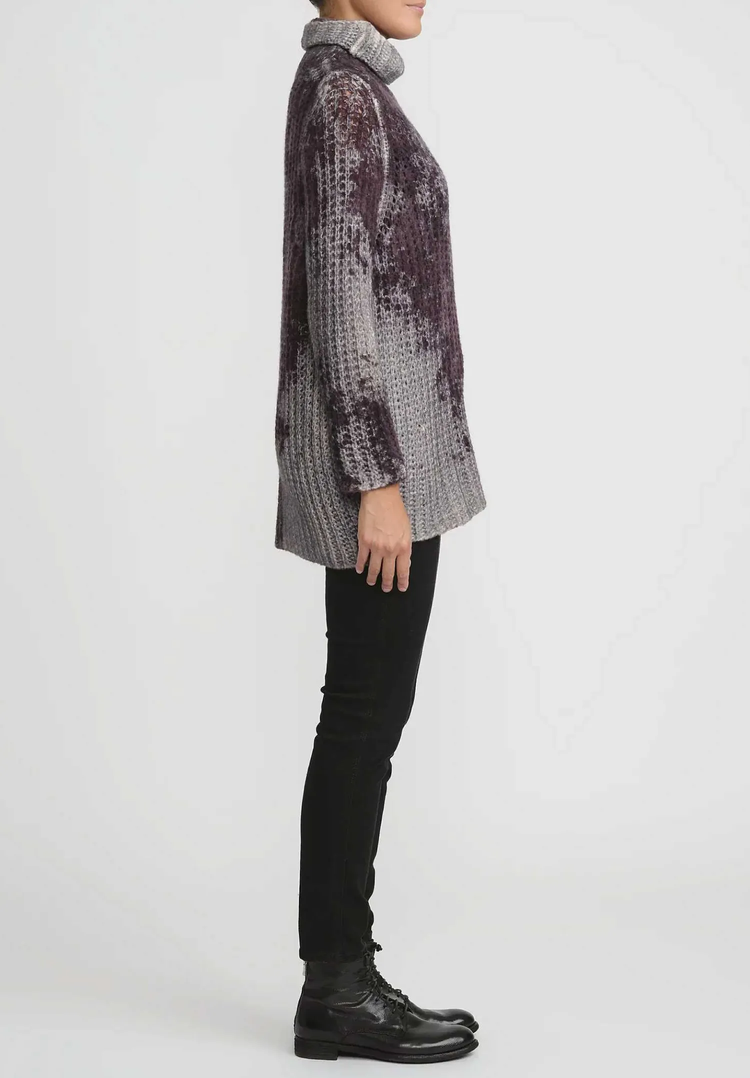 Avant Toi Hand-Painted Cashmere & Silk Turtleneck In Nero Seppia Purple