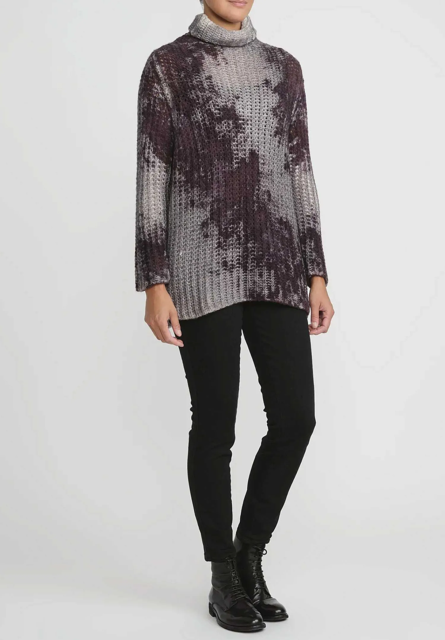 Avant Toi Hand-Painted Cashmere & Silk Turtleneck In Nero Seppia Purple