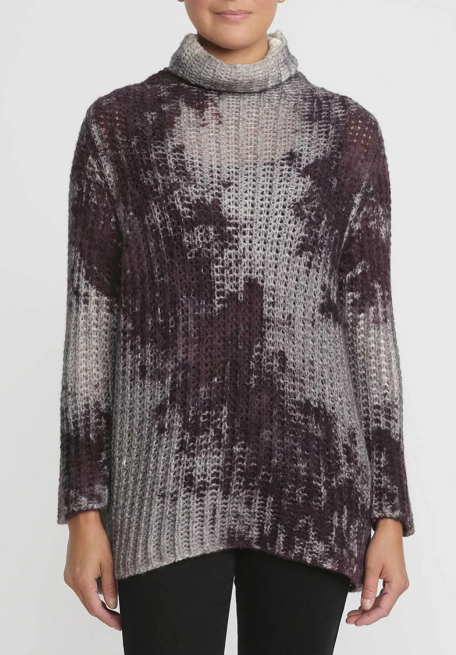 Avant Toi Hand-Painted Cashmere & Silk Turtleneck In Nero Seppia Purple