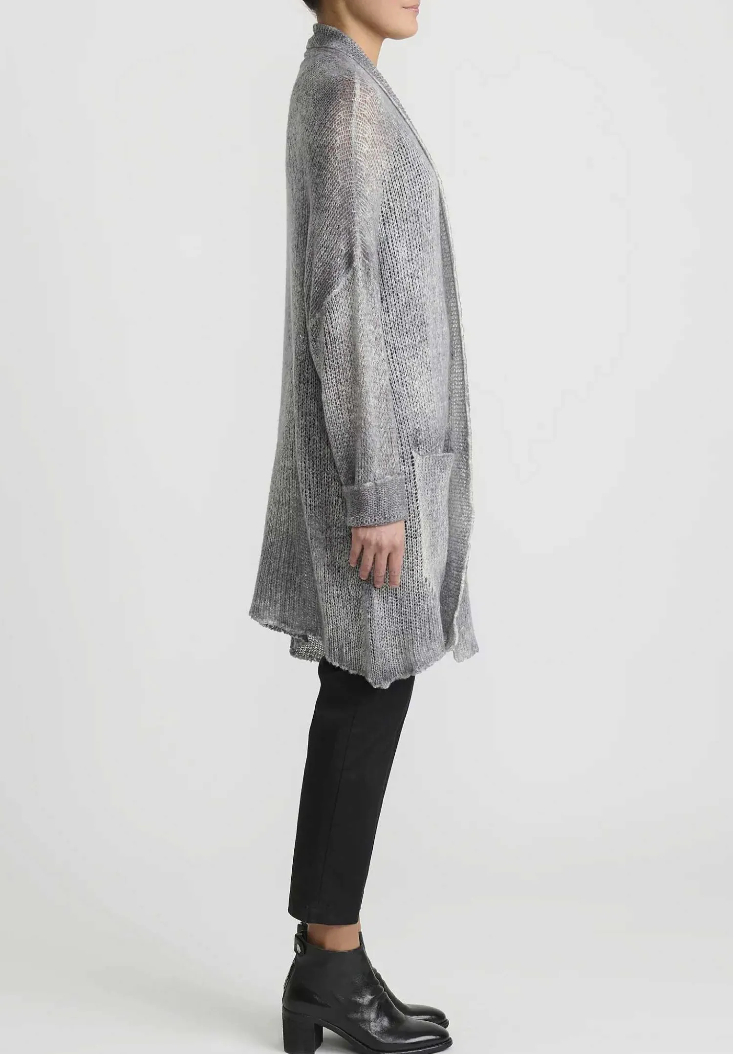 Avant Toi Hand-Painted Cashmere & Silk Loose Knit Cardigan In Ghiaccio Grey