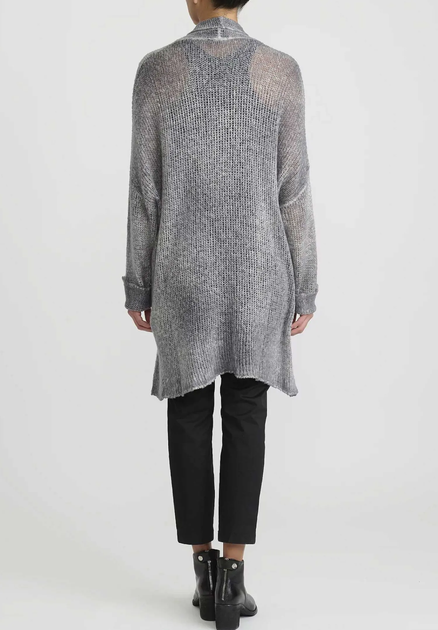 Avant Toi Hand-Painted Cashmere & Silk Loose Knit Cardigan In Ghiaccio Grey