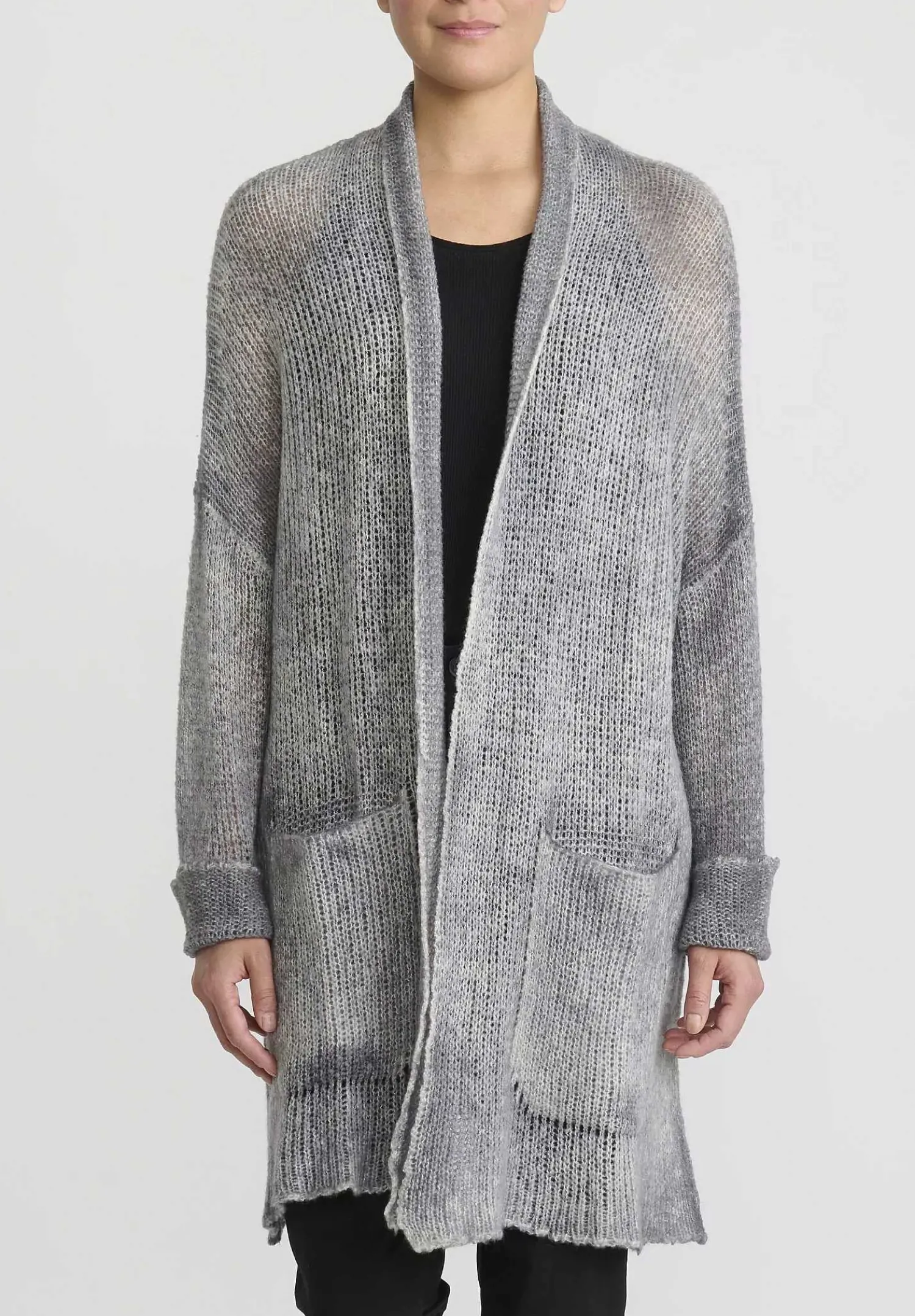 Avant Toi Hand-Painted Cashmere & Silk Loose Knit Cardigan In Ghiaccio Grey