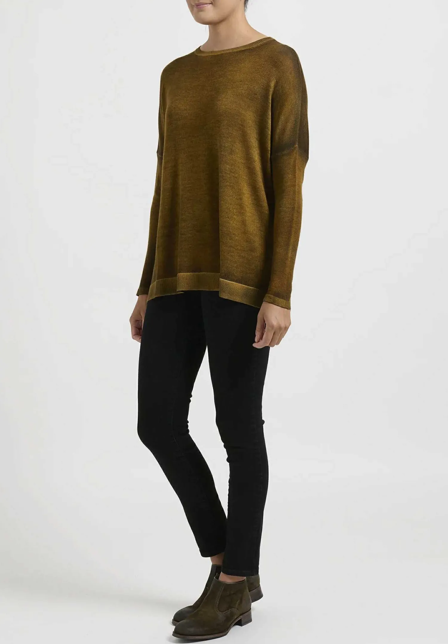 Avant Toi Hand-Painted Cashmere & Silk Barchetta Spacchi Sweater In Nero Cantharellus Brown