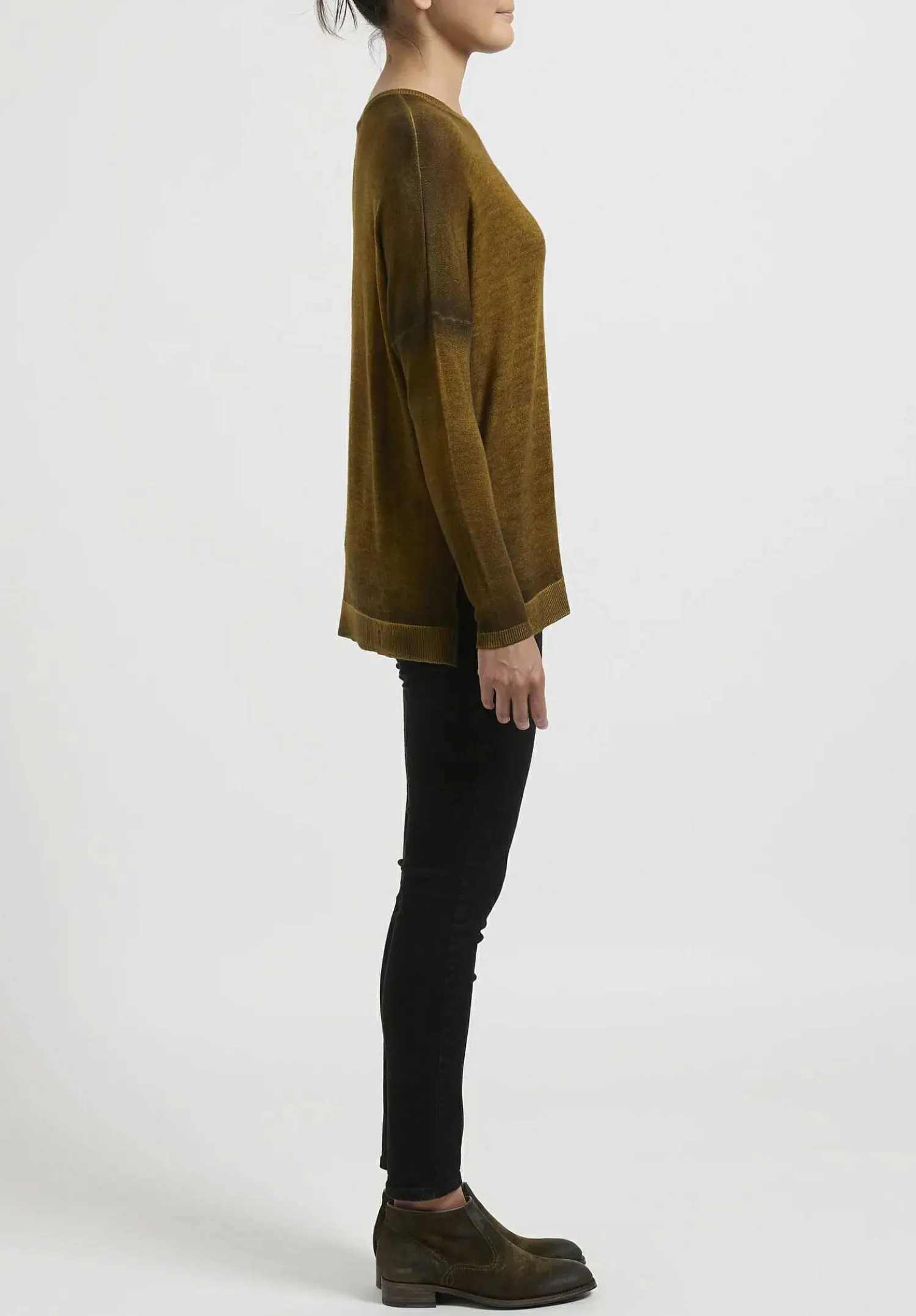 Avant Toi Hand-Painted Cashmere & Silk Barchetta Spacchi Sweater In Nero Cantharellus Brown