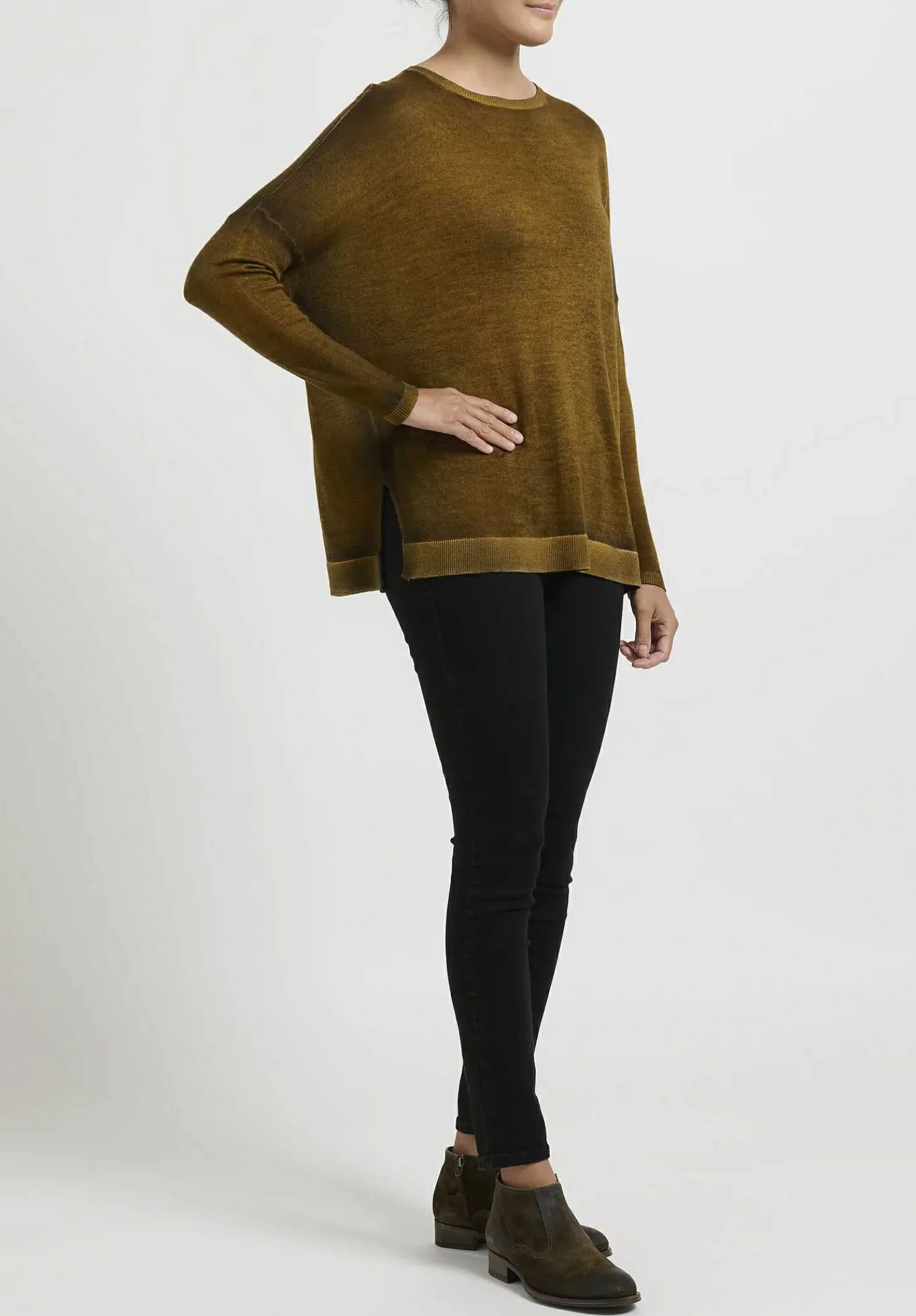 Avant Toi Hand-Painted Cashmere & Silk Barchetta Spacchi Sweater In Nero Cantharellus Brown