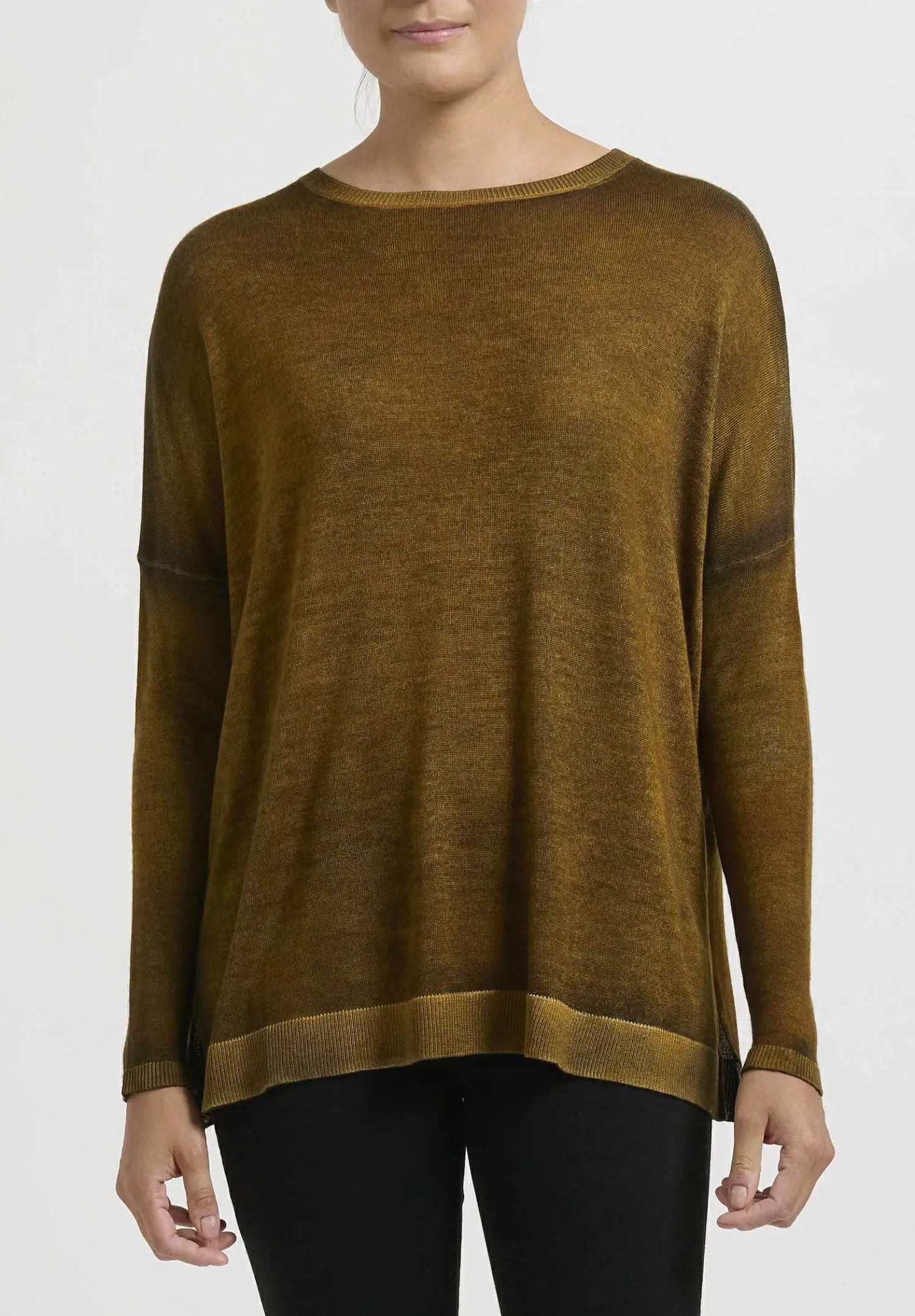 Avant Toi Hand-Painted Cashmere & Silk Barchetta Spacchi Sweater In Nero Cantharellus Brown