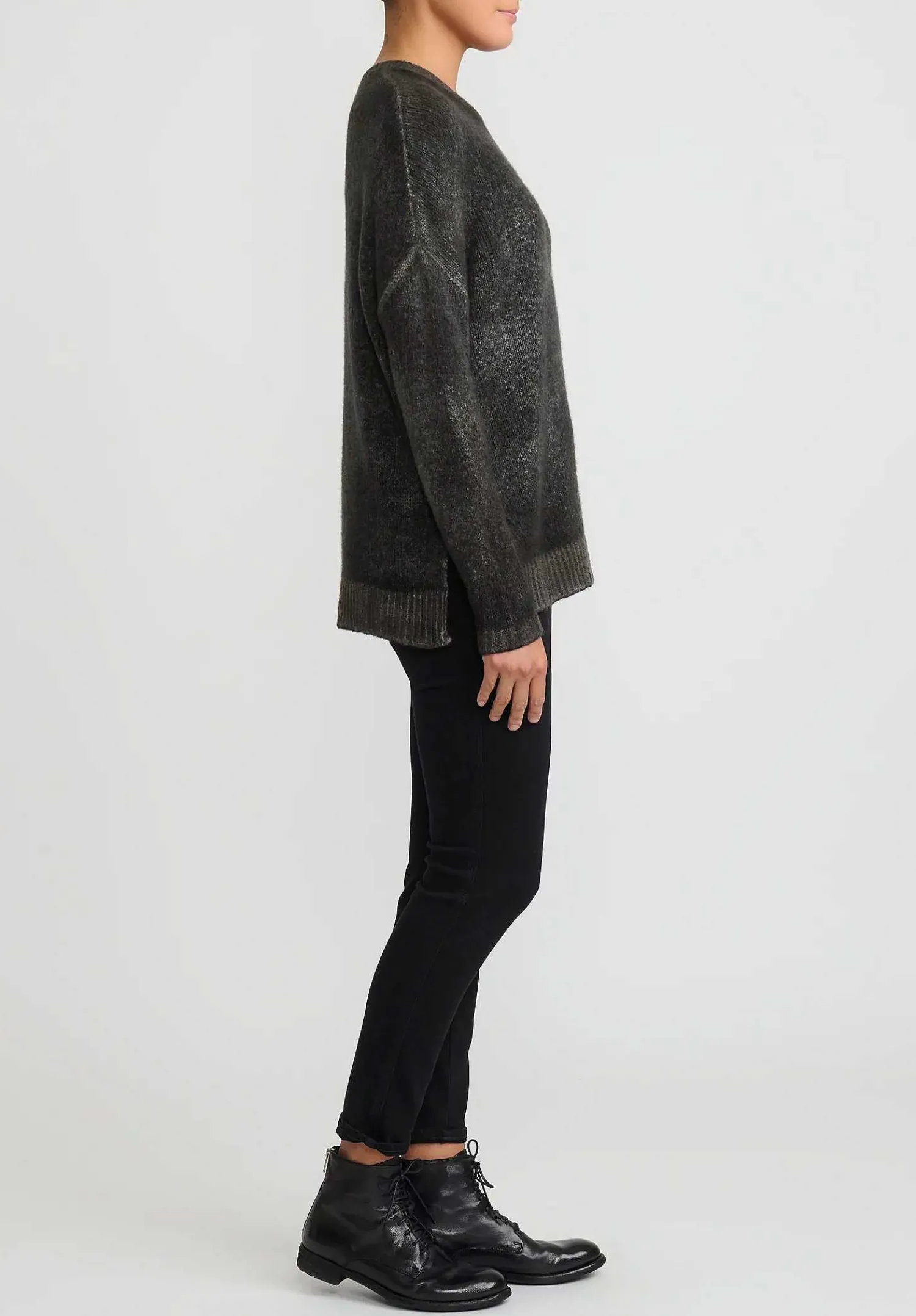 Avant Toi Hand-Painted Cashmere & Silk Oversized Sweater In Nero Mushroom Grey