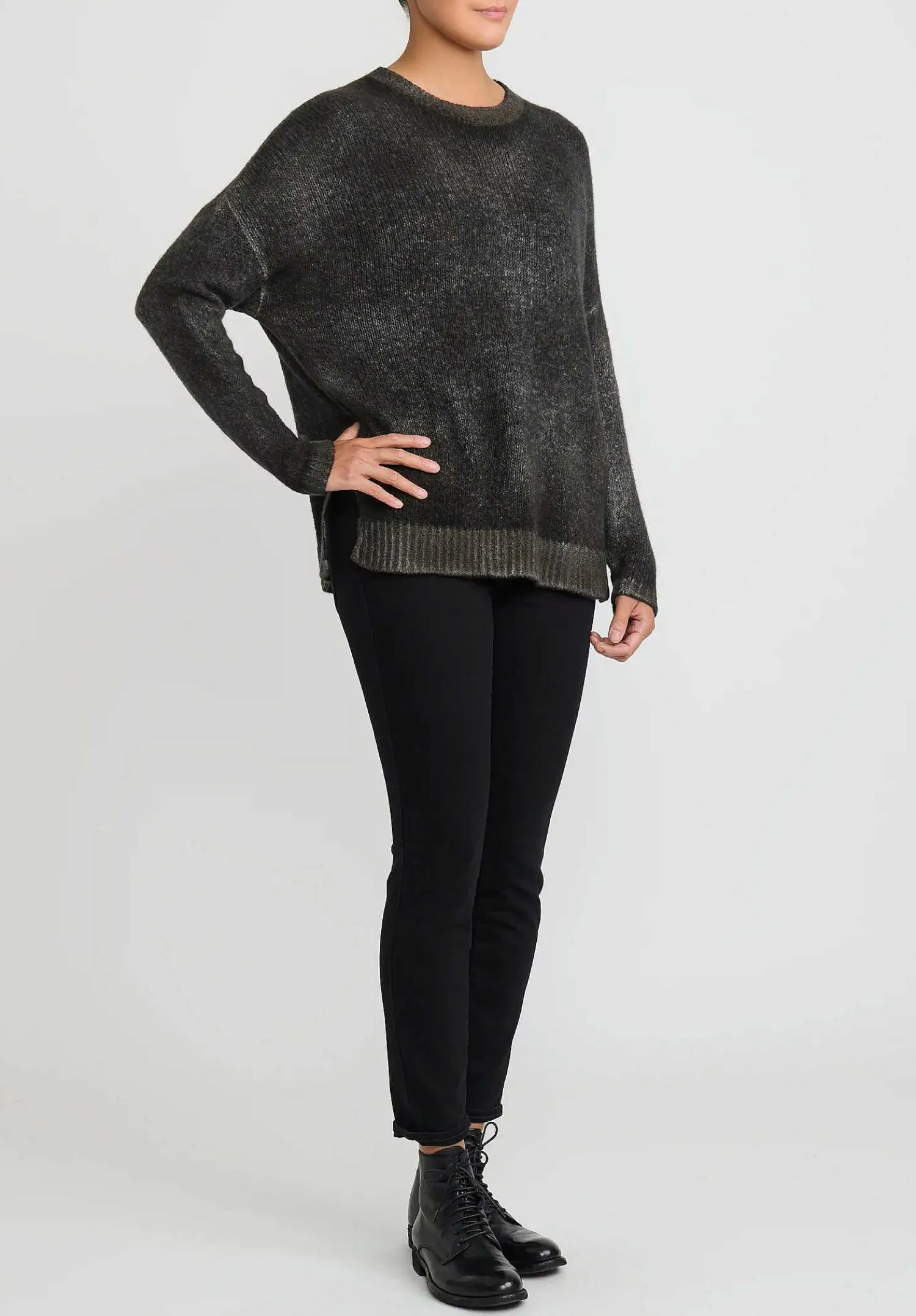 Avant Toi Hand-Painted Cashmere & Silk Oversized Sweater In Nero Mushroom Grey