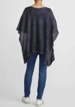 Avant Toi Hand-Painted Cashmere & Silk Loose Knit Poncho In Nero Midnight Blue