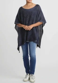 Avant Toi Hand-Painted Cashmere & Silk Loose Knit Poncho In Nero Midnight Blue