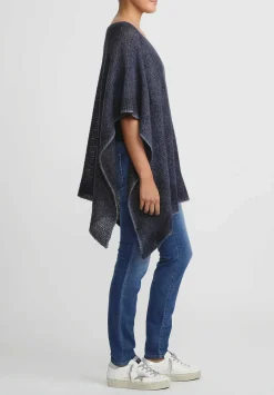 Avant Toi Hand-Painted Cashmere & Silk Loose Knit Poncho In Nero Midnight Blue