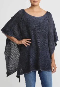 Avant Toi Hand-Painted Cashmere & Silk Loose Knit Poncho In Nero Midnight Blue