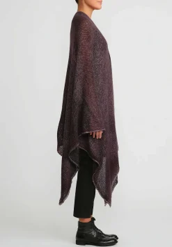 Avant Toi Hand-Painted Cashmere & Silk Off-Gauge Poncho In Nero Seppia Purple