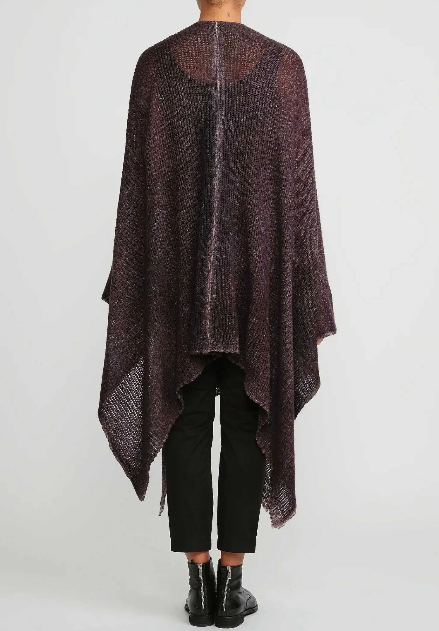 Avant Toi Hand-Painted Cashmere & Silk Off-Gauge Poncho In Nero Seppia Purple