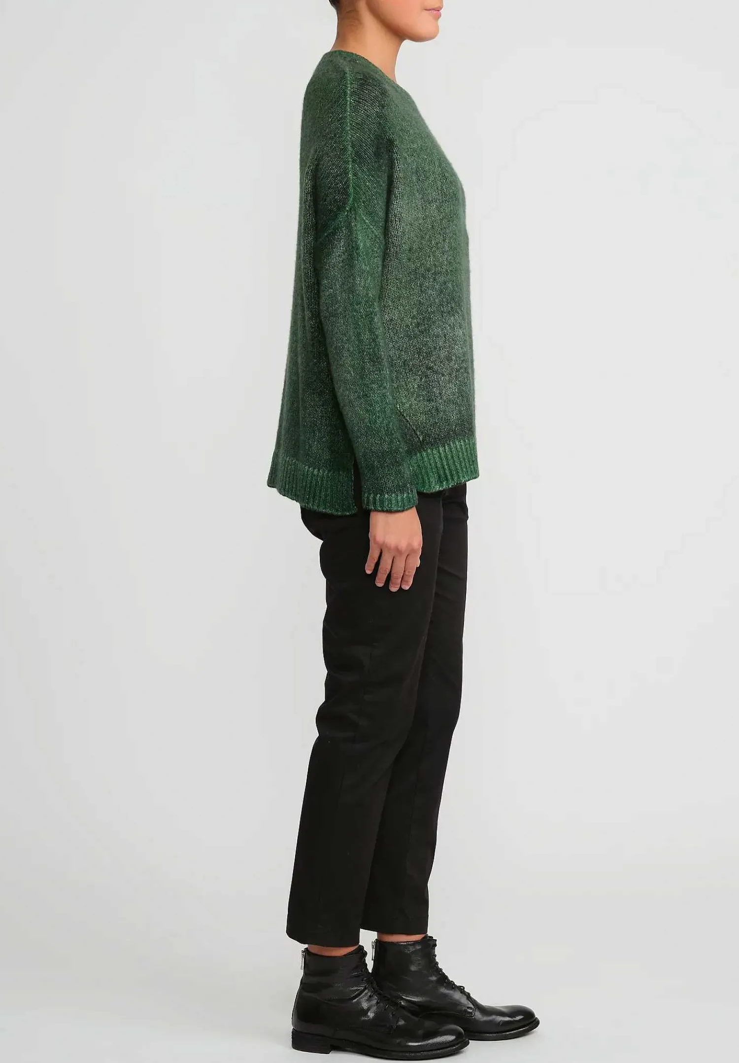 Avant Toi Hand-Painted Cashmere & Silk Oversized Sweater In Nero Wild Green