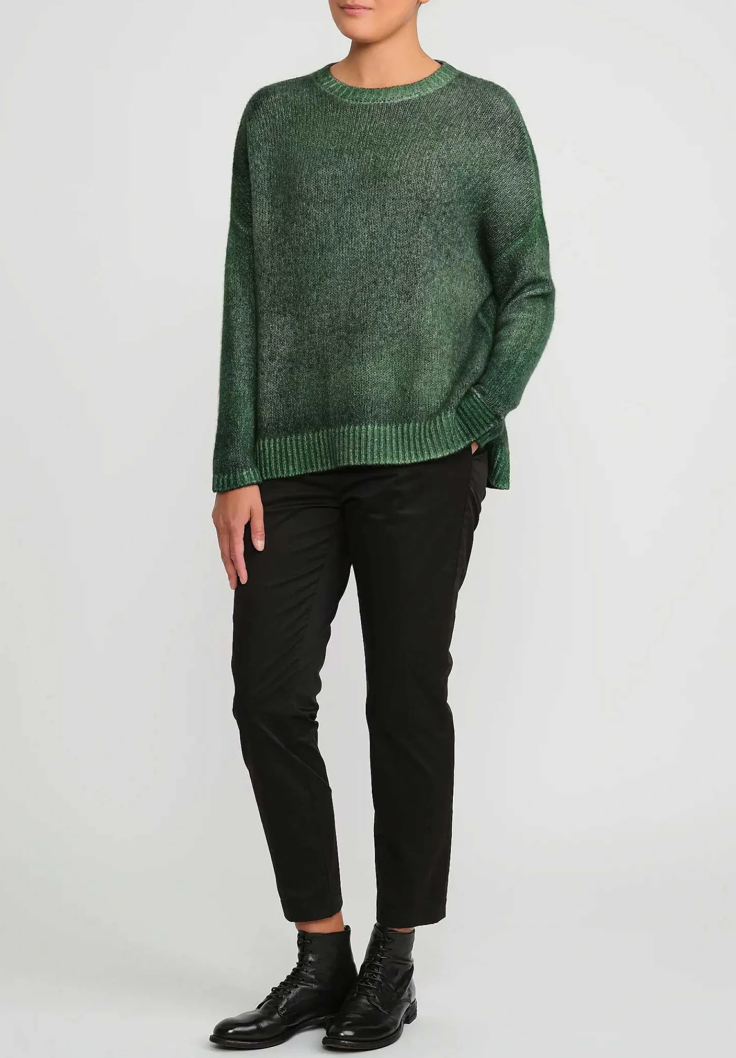 Avant Toi Hand-Painted Cashmere & Silk Oversized Sweater In Nero Wild Green