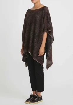 Avant Toi Hand-Painted Cashmere & Silk Loose Knit Poncho In Nero Gianduia Brown