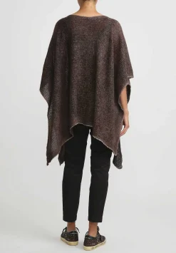 Avant Toi Hand-Painted Cashmere & Silk Loose Knit Poncho In Nero Gianduia Brown