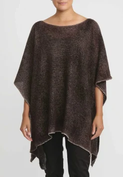 Avant Toi Hand-Painted Cashmere & Silk Loose Knit Poncho In Nero Gianduia Brown