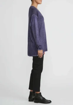 Avant Toi Hand-Painted Cashmere & Silk V-Neck Sweater In Nero Prune Purple