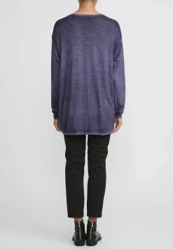 Avant Toi Hand-Painted Cashmere & Silk V-Neck Sweater In Nero Prune Purple